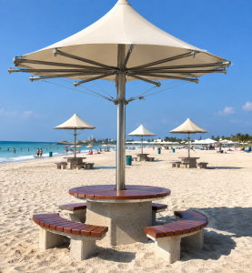 ROUND TABLE,BENCH AND CANOPY AT JUMEIRAH BEACH